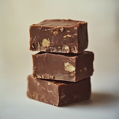 Stack of Fudge Pieces with Nuts Creamy Texture on a Cream Color Background
