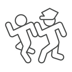 Sheriff man catching human thin line icon, law enforcement concept. Vector graphics. Policeman running to catch bandit sign on white background, linear style icon for mobile or web design.