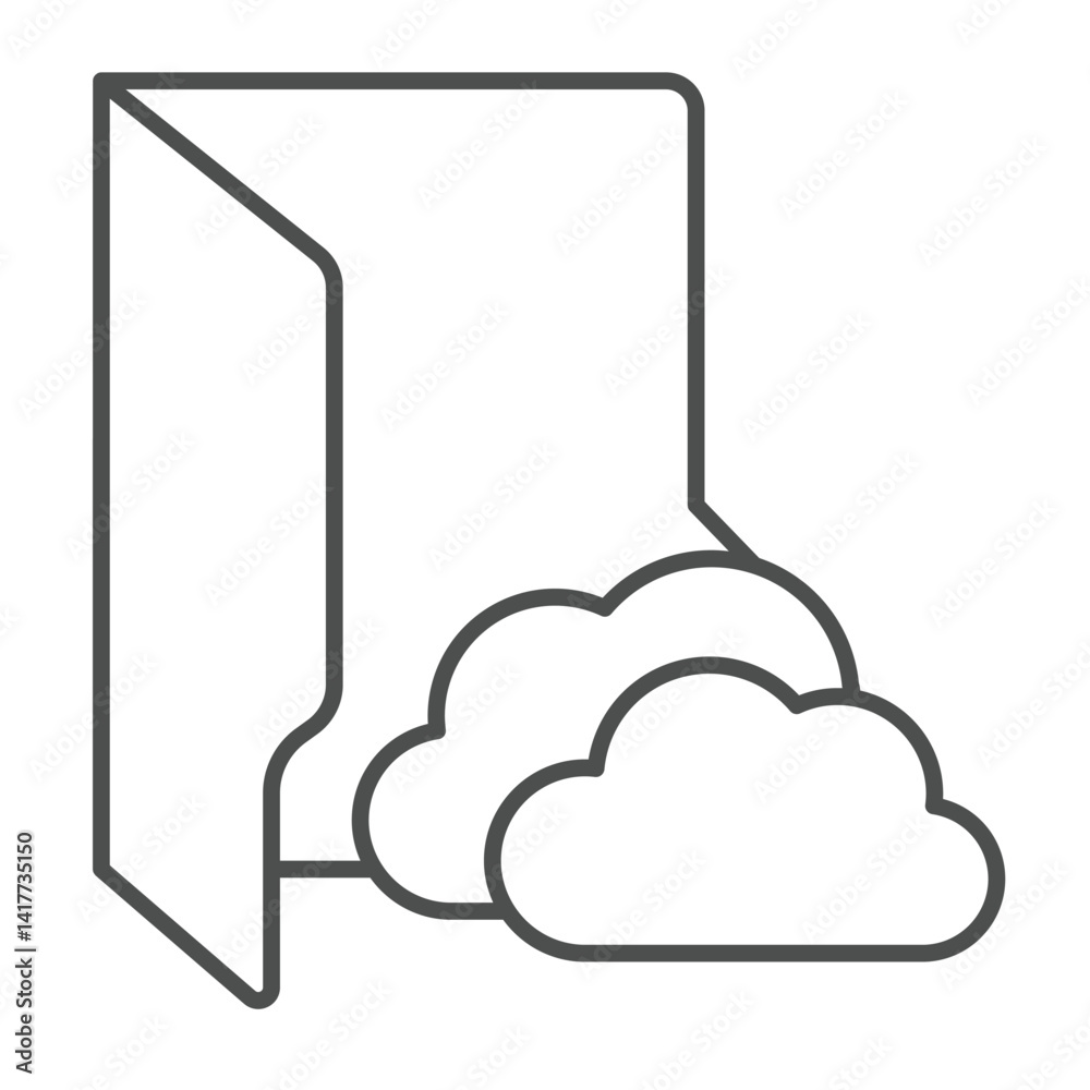 Fototapete Cloud folder thin line icon, windows pack concept. Vector graphics. Folder with cloud storage, remote data sign on white background, linear style icon for mobile or web design.