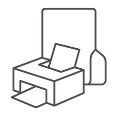Printer folder thin line icon, windows pack concept. Vector graphics. Folder with printer device, printing sign on white background, linear style icon for mobile or web design.