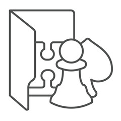 Standard games folder thin line icon, windows pack concept. Vector graphics. Folder with chess, puzzle and playing cards sign on white background, linear style icon for mobile or web design.