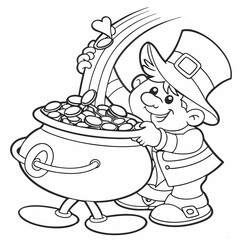Leprechaun with Pot of Gold and Rainbow Outline