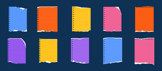 Ripped Colorful Paper Scraps Strips Torn Edges. Blank Notepaper Sheet Pieces Ripped Edge for Message, Journals, Planners, To-Do Lists, Memo Template