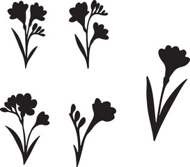 A vector set features floral silhouettes of various plants, showcasing a nature-inspired design