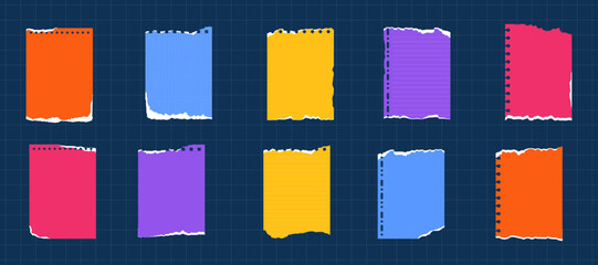 Ripped Colorful Paper Scraps Strips Torn Edges. Blank Notepaper Sheet Pieces Ripped Edge for Message, Journals, Planners, To-Do Lists, Memo Template