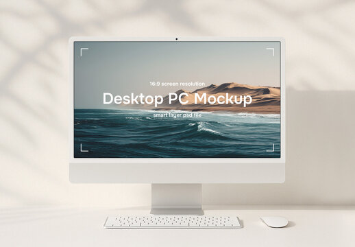Desktop computer on the table mockup