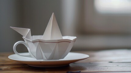 Origami crane teacup still life