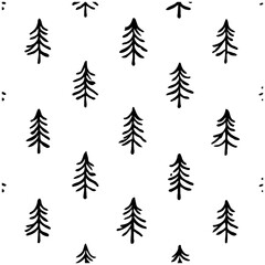 Obraz premium Seamless Doodle Pattern with Christmas Trees