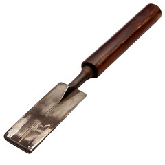 A wooden tool with a metal handle