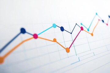 A close up view of colorful line graphs on a white background with grid lines and data points