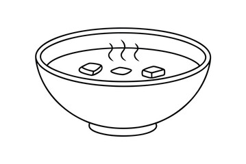 Hot Soup Bowl Line Art Illustration With Floating Tofu And Steam