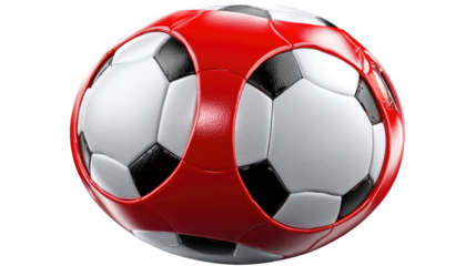 Vibrant Red Soccer Ball: An inviting red and white soccer ball, meticulously designed, symbolizing sport, recreation, and the passion of the game.