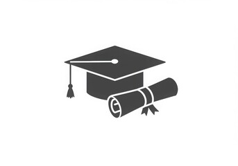 Graduation cap and diploma icon on white background