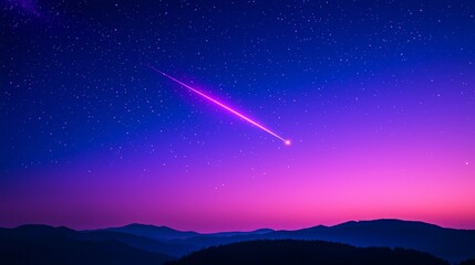 Naklejka premium Digital Illustration of a Shooting Star Streaking Across a Twilight Sky with Purple and Pink Gradient