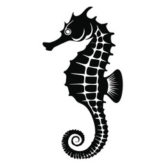 vector illustration of seahorse black and white silhouette design