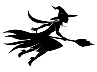 Flying Witch Silhouette Vector | Halloween Witch SVG for Cricut