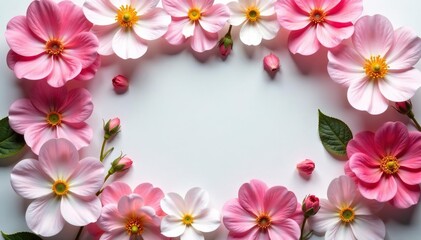 Fototapeta premium Delicate blossoms arranged in a square grid, creating a subtle floral geometry , repeat, geometric floral, clean