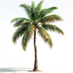 Fototapeta premium Lush Green Palm Tree Against Simple White Background for Tropical and Nature-Themed Designs