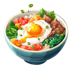 Delicious Bibimbap Bowl Korean Fried Egg Rice with Beef and Vegetables