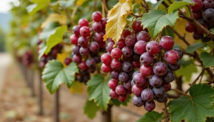 Harvesting Sweet Ripe Grapes from Vines in Nature Scenic Vineyard Landscape Close-Up View