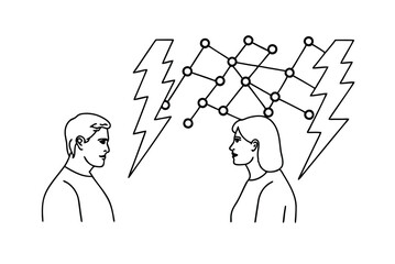 Business Communication Between Colleagues Connected By Networks And Lightning In The Digital Age