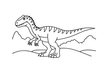 Cartoon Tyrannosaurus Rex Outline Drawing Isolated On White Background For Kids