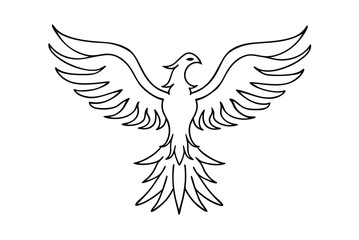 Simple Phoenix Illustration Line Art Spread Wings Flying Bird Contour