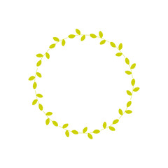 Simple green leaves wreath isolated on white background. Round frame with colorful leaves branches. Vector illustration. Laurel wreath. Perfect for wedding invitation, greeting card and so on