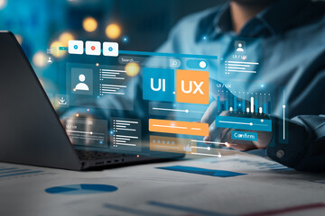 UX-UI development along with web design to develop mobile and laptop app interface layout design. User experience concept, UX-UI designer, creative planning, data visualization, application design