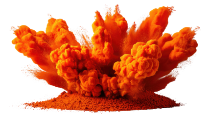Explosive orange powder cloud: An explosion of vivid orange powder creates a dramatic visual effect, capturing the dynamic and energetic nature of an event.