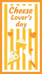 Cheese Lover's Day with Heart Icons, Cheese Slices and Cheese Knife on Yellow Strips