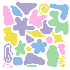 Pastel color seamless pattern. Retro trippy cute pink figures on white background. Summer abstract floral textile vintage print. Pastel trendy garden ornament in 70s moody style.