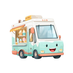 Adorable Cartoon Ice Cream Truck Selling Delicious Treats Summertime Fun