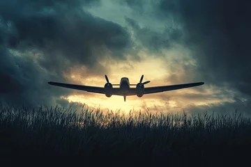 Vintage plane in stormy sky