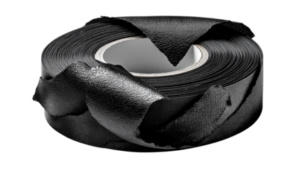 Black Electrical Tape Roll: A close-up shot of a coiled black electrical tape roll, ready for use in various repair and crafting projects.  The tape is partially unraveled.