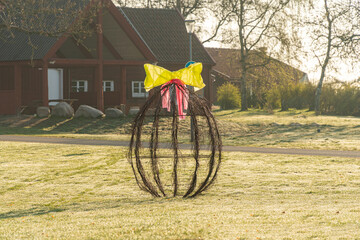Scandinavian Easter symbols outdoors, traditional religious holiday celebration