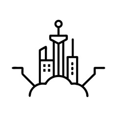 Futuristic City with Skyscrapers Icon Design