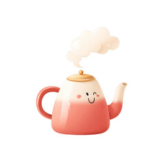 Obraz premium Happy cartoon teapot with steam illustration perfect for children's books or kitchen decor A cheerful pink kettle design
