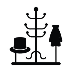 Hat and Coat Rack Silhouette Vector Illustration on White Background