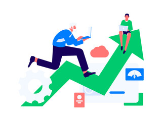 Flat vector illustration of business people operating work scene
