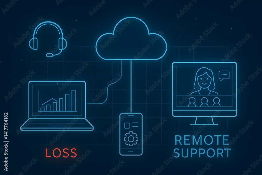 Poster remote support and loss with cloud technology visualization concept