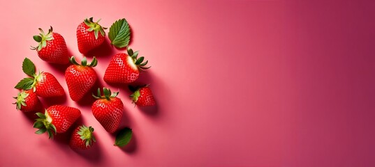 several strawberries on a pink background
