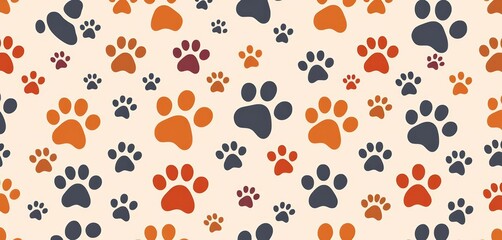Seamless repeating pattern of cute pet paw prints, ideal for wallpaper or textile design,  paw prints pattern, fabric
