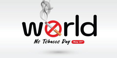 World Tobacco Day concept with cigarette, smoke and stop sign to become aware of lung health. Important day on 31 May. Flat vector illustration.