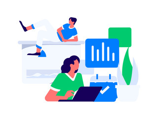 Flat vector illustration of business people operating work scene
