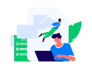 Flat vector illustration of business people operating work scene
