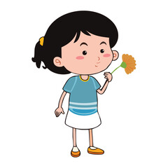 Little cute girl with a flower in her hand vector illustration