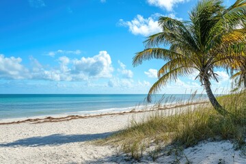 Fototapeta premium Tropical beach scene with palm tree (1)