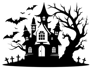 Halloween Home Silhouette Vector | Haunted House SVG for Cricut