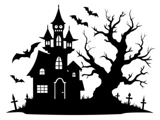 Halloween Home Silhouette Vector | Haunted House SVG for Cricut